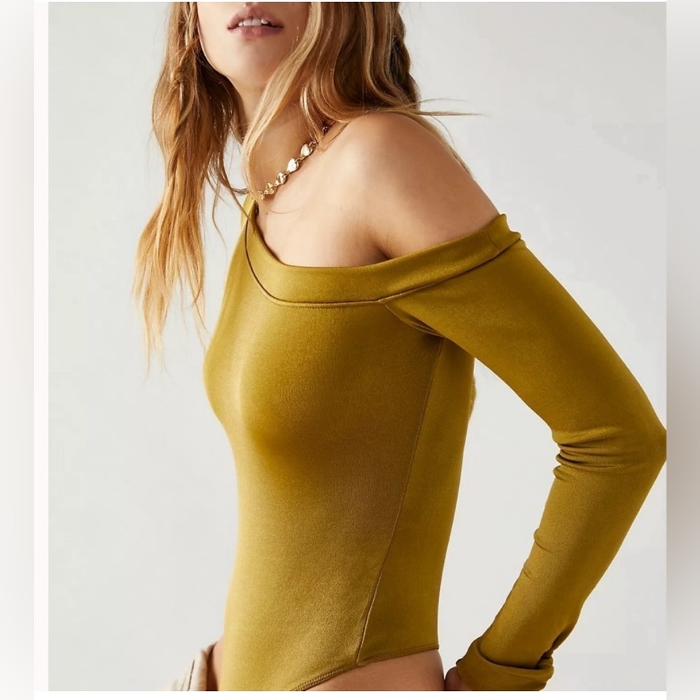 Free People Gold Off-Shoulder Bodysuit